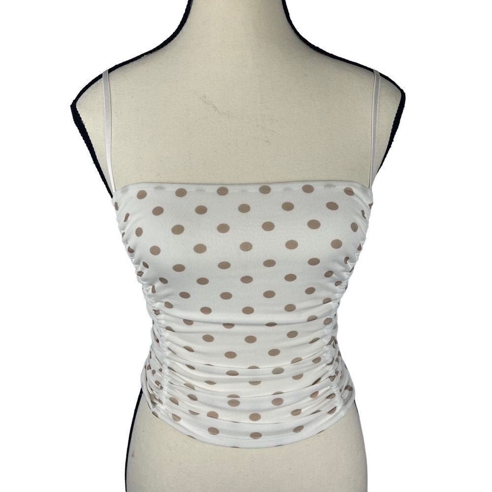 AFRM Women's‎ Sleeveless Ruched Tank Top White Polka Dot Size XS